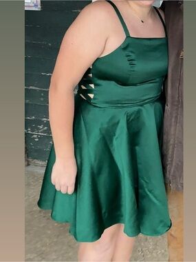 Emerald Green Satin Fit & Flare Dress